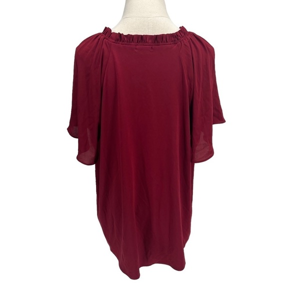 Ann Taylor Red Short Sleeve Elastic Neckline Blouse Size Large Women's - Picture 3 of 6